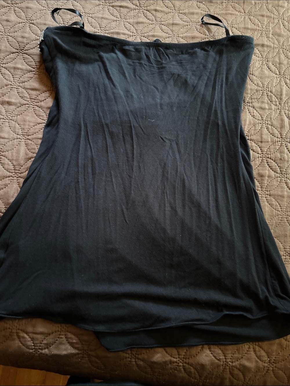 Sky Black Strapless Dress with Rhinestone V Detail - Picture 5 of 5